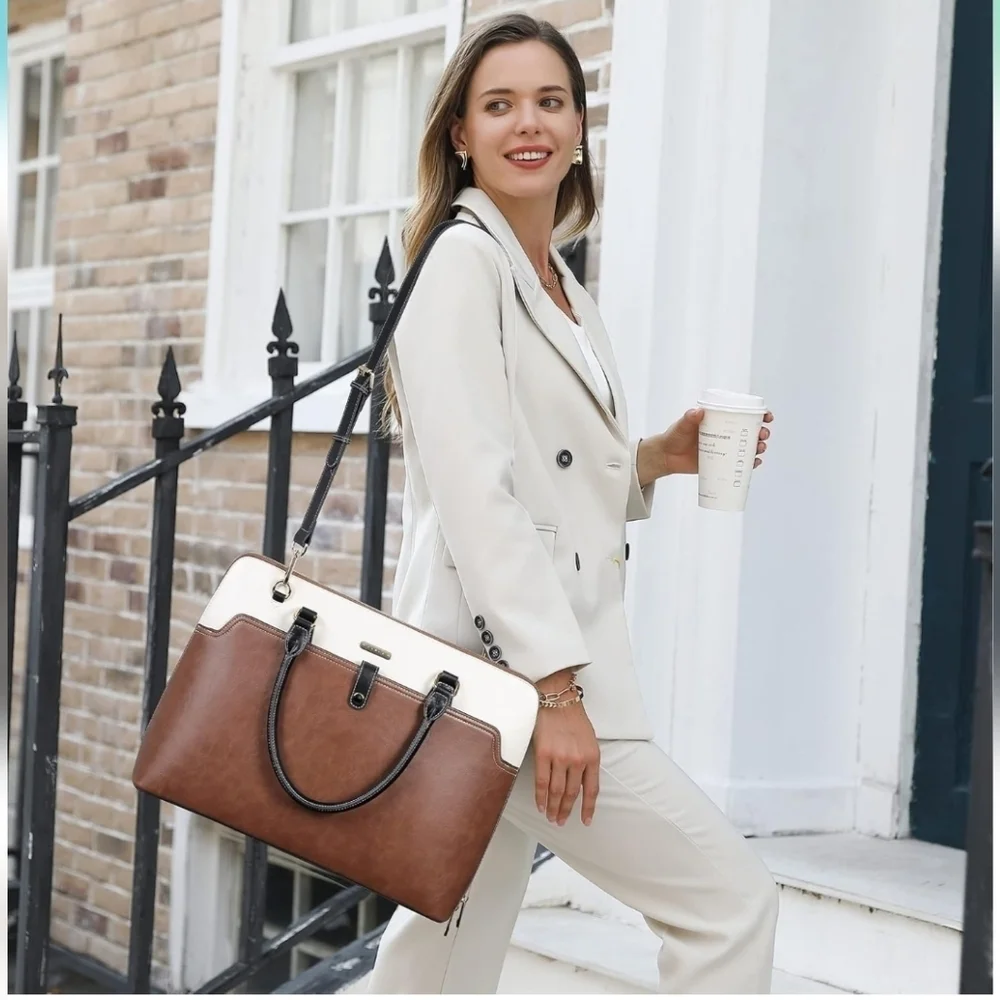 CLUCI Leather Briefcase for Women 15.6 Inch Laptop Business Vintage Slim Ladies